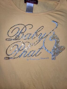 Baby Phat Yellow Sequin Logo Tee with Cat Graphic